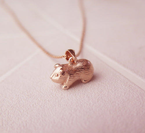 Sterling Silver Rose Gold Plated Guinea Pig Pendant Necklace