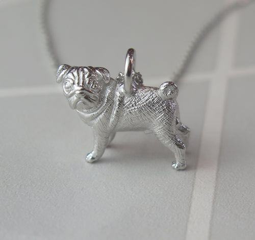 Sterling Silver Pug Pendant Necklace