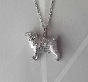 Sterling Silver Pug Pendant Necklace