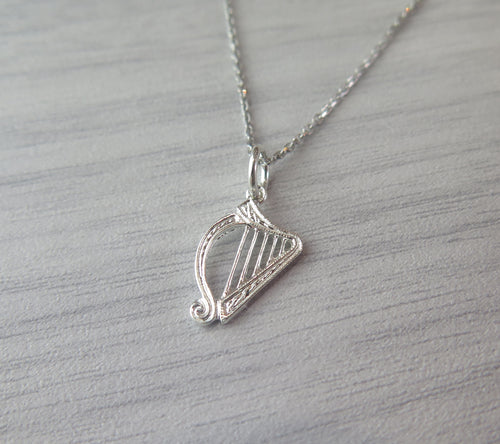 Sterling Silver Irish Harp Celtic Pendant Necklace