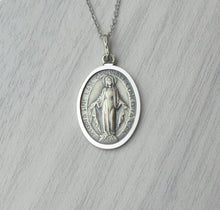 Load image into Gallery viewer, Sterling Silver Oxidised Miraculous Medal Pendant Necklace
