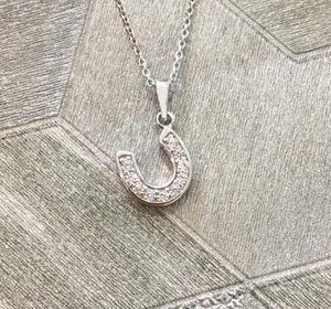 Solid 925 Sterling Silver Small Lucky Horseshoe Pendant Necklace
