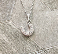 Solid 925 Sterling Silver Small Lucky Horseshoe Pendant Necklace