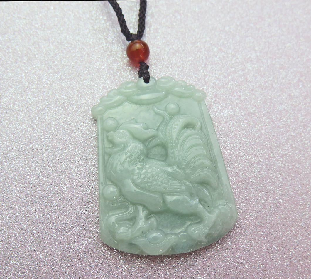 Year of the Rooster Cockerel Jade Medallion Pendant Necklace
