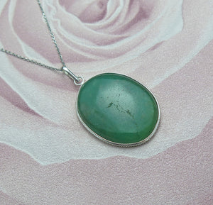 Large Oval Jade Healing Sterling Silver Pendant Necklace