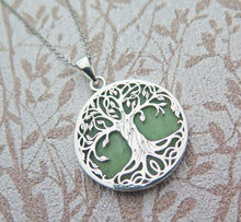 Load image into Gallery viewer, Sterling Silver Jade Tree of Life Pendant Necklace