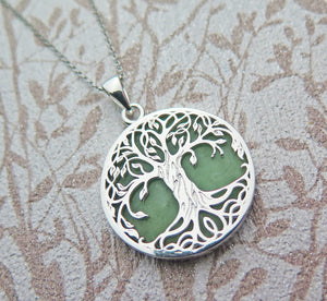 Sterling Silver Jade Tree of Life Pendant Necklace
