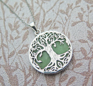 Sterling Silver Jade Tree of Life Pendant Necklace
