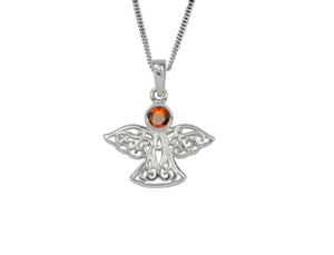 Sterling Silver Celtic Lucky January Angel Birthstone Pendant Necklace