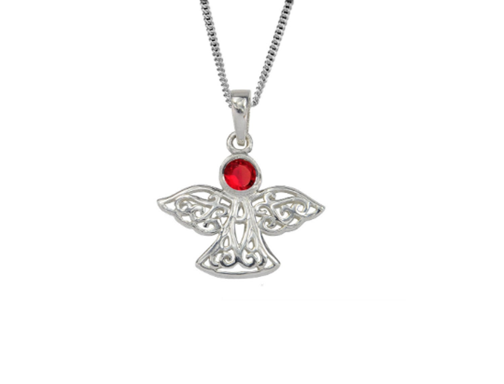 Sterling Silver Celtic Lucky July Angel Birthstone Pendant Necklace