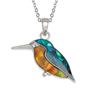 Lucky Genuine Paua Shell Kingfisher Pendant Necklace