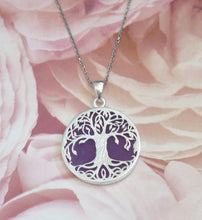 Load image into Gallery viewer, Sterling Silver Lavender Jade Tree of Life Pendant Necklace