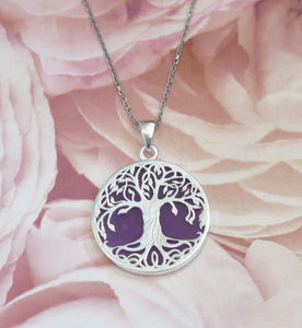 Sterling Silver Lavender Jade Tree of Life Pendant Necklace