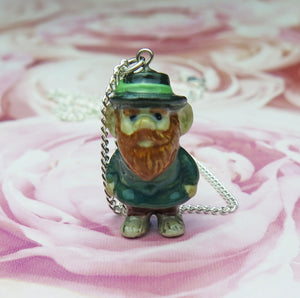 Lucky Irish Leprechaun Porcelain Pendant Necklace