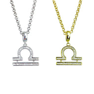 Gold & Silver Plated Libra Horoscope Zodiac Czech Crystal Pendant Necklace