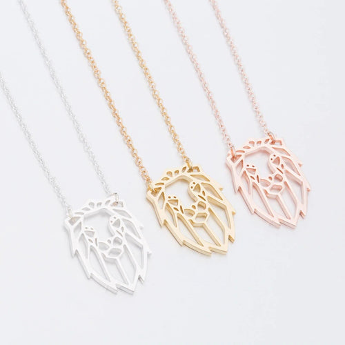 Rose Gold, Gold and Silver Plated Lion Origami Pendant Necklace