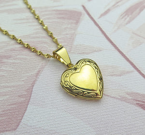 Gold Plated Vintage Heart Locket Necklace for Hair, Photo, Keepsake