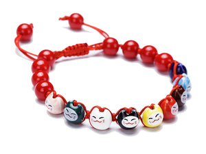 Lucky Cat Maneki Neko Ceramic Red Bracelet