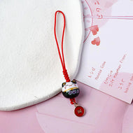 Lucky Porcelain Maneki Neko Cat Mobile Phone Bag Purse Charm in Black