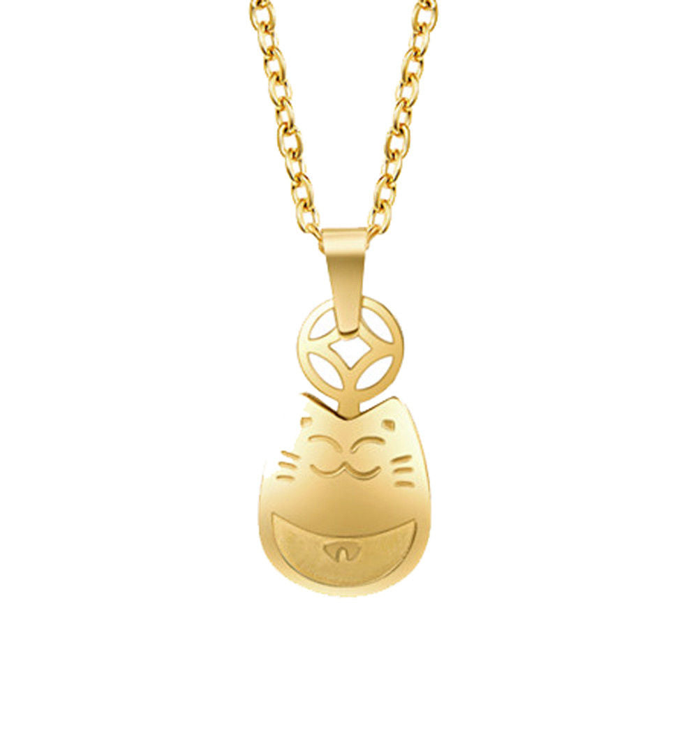 Lucky Cat Maneki Neko Pendant Necklace in Gold, Silver or Rose Gold Plated