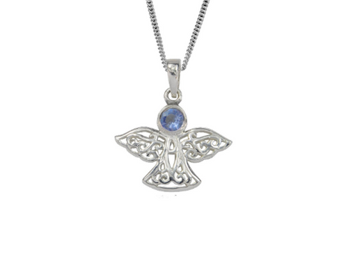 Sterling Silver Celtic Lucky March Angel Birthstone Pendant Necklace