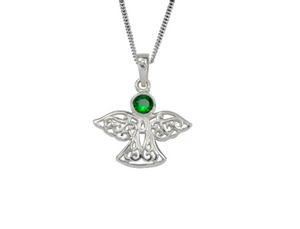 Sterling Silver Celtic Lucky May Angel Birthstone Pendant Necklace