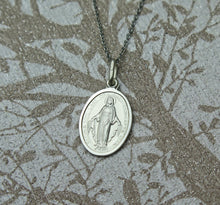 Load image into Gallery viewer, Sterling Silver Small Oxidised Miraculous Medal Pendant Necklace