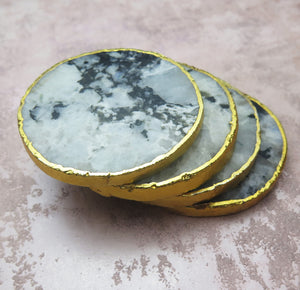 Set of 4 Gold Dipped Moonstone Gemstone Coasters