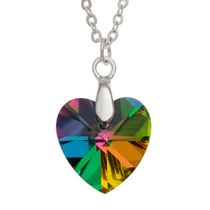 Iridescent Multicoloured Crystal Heart Pendant Necklace