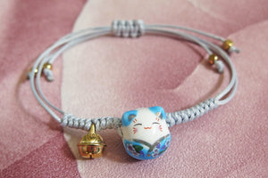 Lucky Feng Shui Cat Maneki Neko Ceramic Blue Bracelet