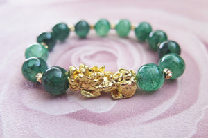 Chinese Pixiu Green and Gold Bracelet