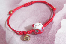 Load image into Gallery viewer, Lucky Feng Shui Cat Maneki Neko Ceramic Red Bracelet