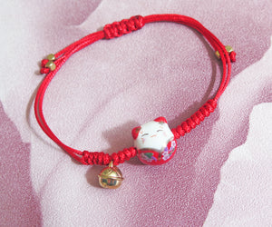 Lucky Feng Shui Cat Maneki Neko Ceramic Red Bracelet