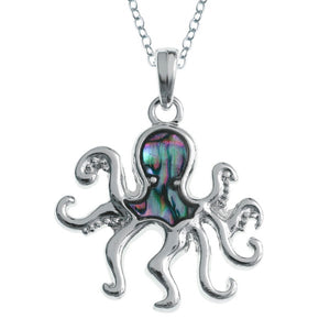 Lucky Genuine Paua Shell Octopus Pendant Necklace