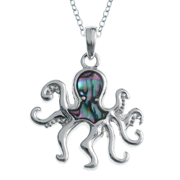 Lucky Genuine Paua Shell Octopus Pendant Necklace