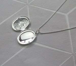 Solid 925 Sterling Silver Vintage Oval Locket Necklace for Hair, Photo, Keepsake