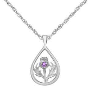 Celtic Scottish Thistle with Amethyst Oval Pendant Necklace