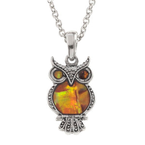 Lucky Genuine Paua Shell Owl Pendant Necklace