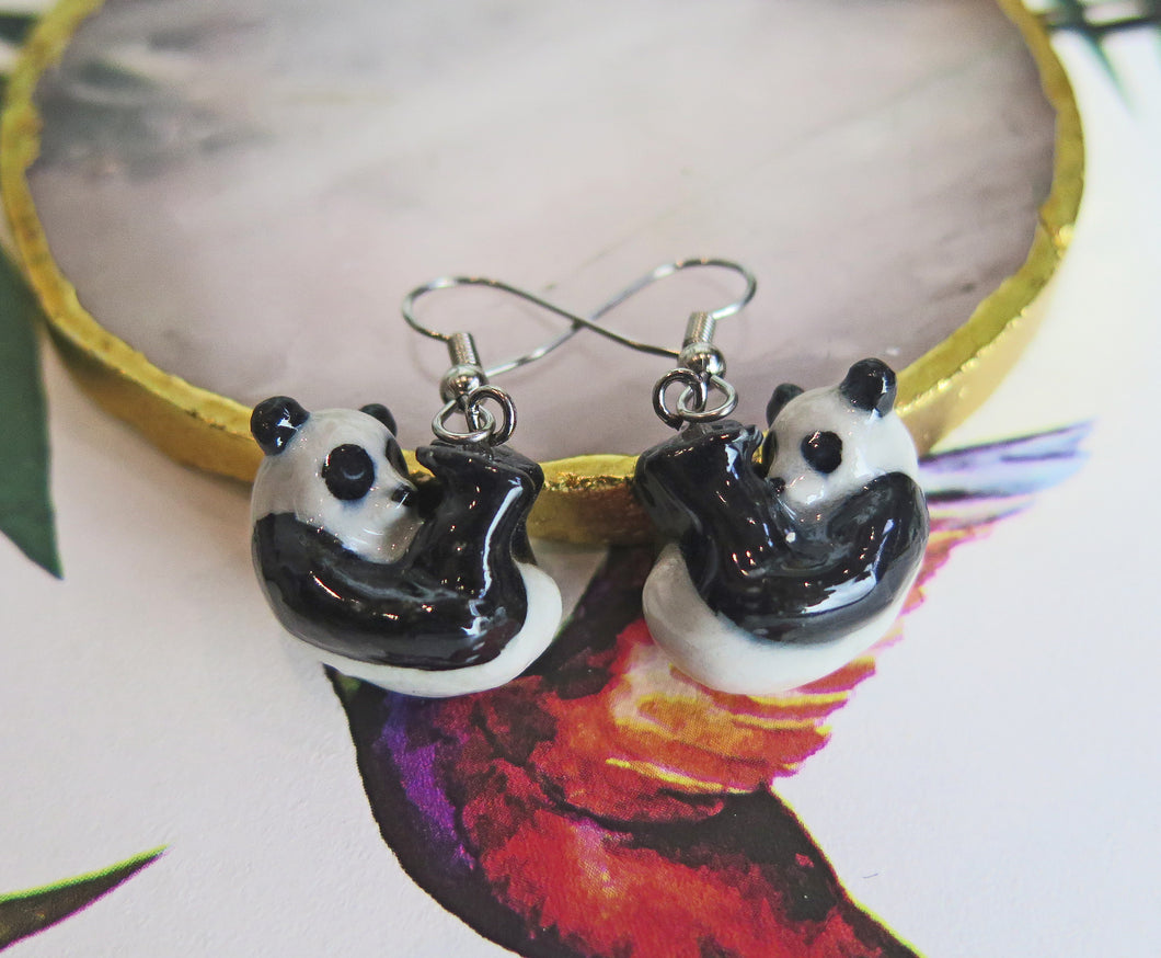 Baby Panda Porcelain Earrings