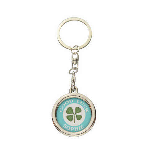 Lucky Real Four Leaf Clover Personalised Blue Keyring Keychain