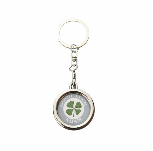 Lucky Real Four Leaf Clover Personalised Grey Keyring Keychain