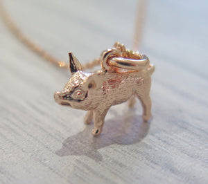 Lucky 925 Sterling Silver 24k Rose Gold Plated Pig Pendant Necklace
