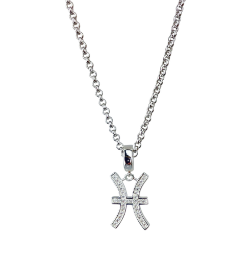 Silver Plated Pisces Horoscope Zodiac Czech Crystal Pendant Necklace