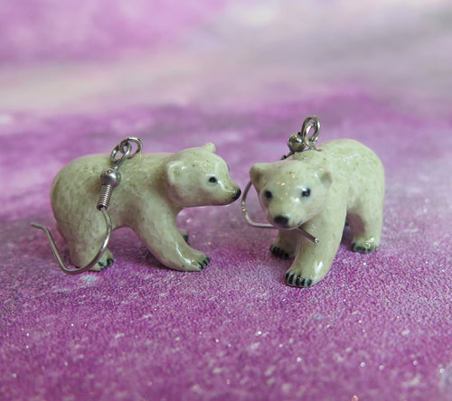 Polar Bear Cub Porcelain Earrings