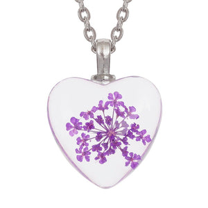 Purple Flower Heart Pendant Necklace