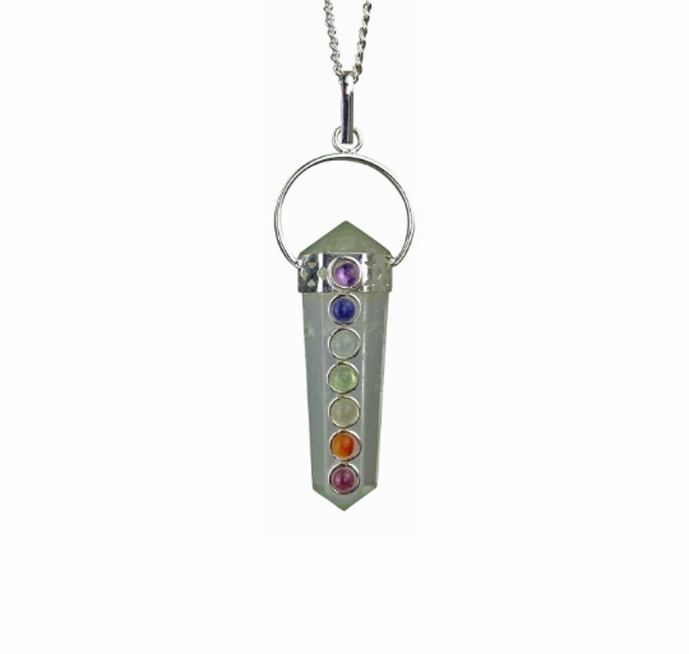 Crystal Quartz Chakra Double Terminated Spiritual Pendulum Pendant With Real Gemstones