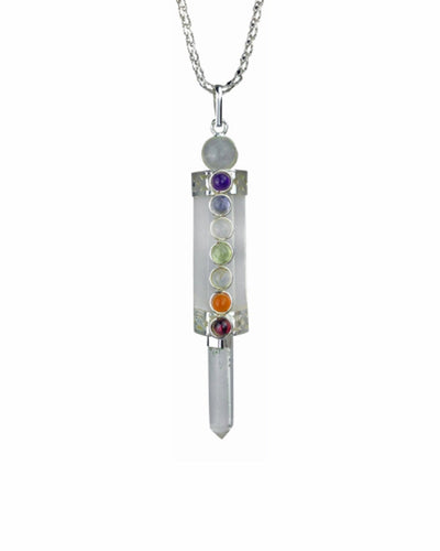Crystal Quartz Chakra Healing Wand Pendulum Pendant With Real Gemstones