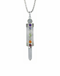 Crystal Quartz Chakra Healing Wand Pendulum Pendant With Real Gemstones