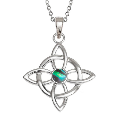 Lucky Paua Shell Celtic Quaternary Knot Pendant Necklace