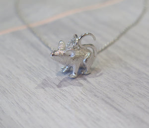 Sterling Silver Solid 925 Rat Mouse Pendant Necklace